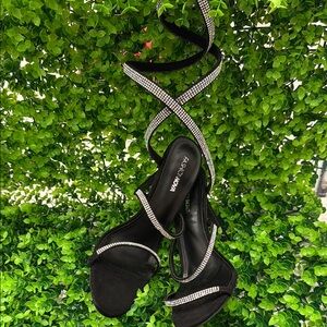 💚 Fashion Nova Black Rhinestone Strappy Heels